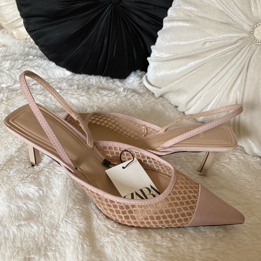 Nude Beige Mesh Zara Slingback Heels